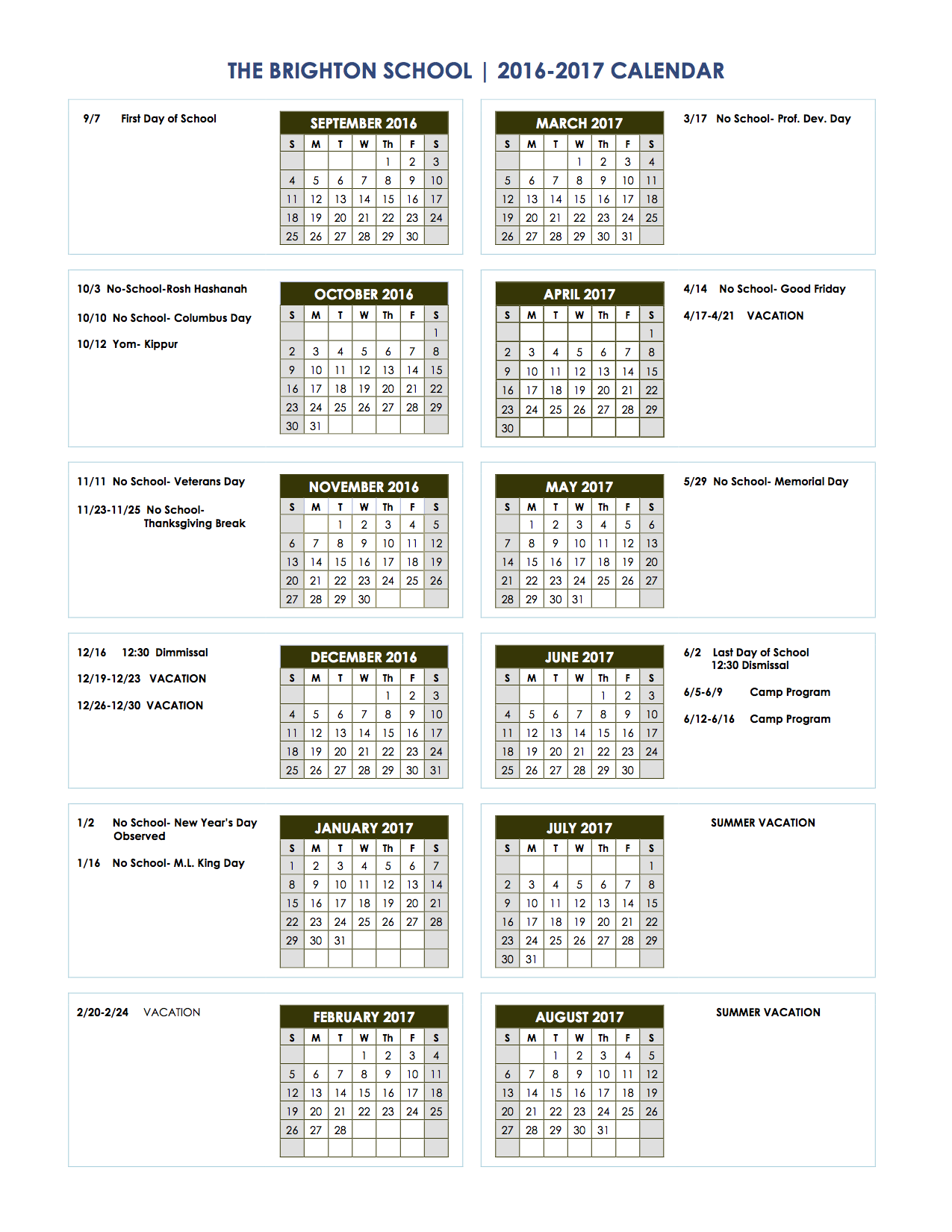 Calendar of Events