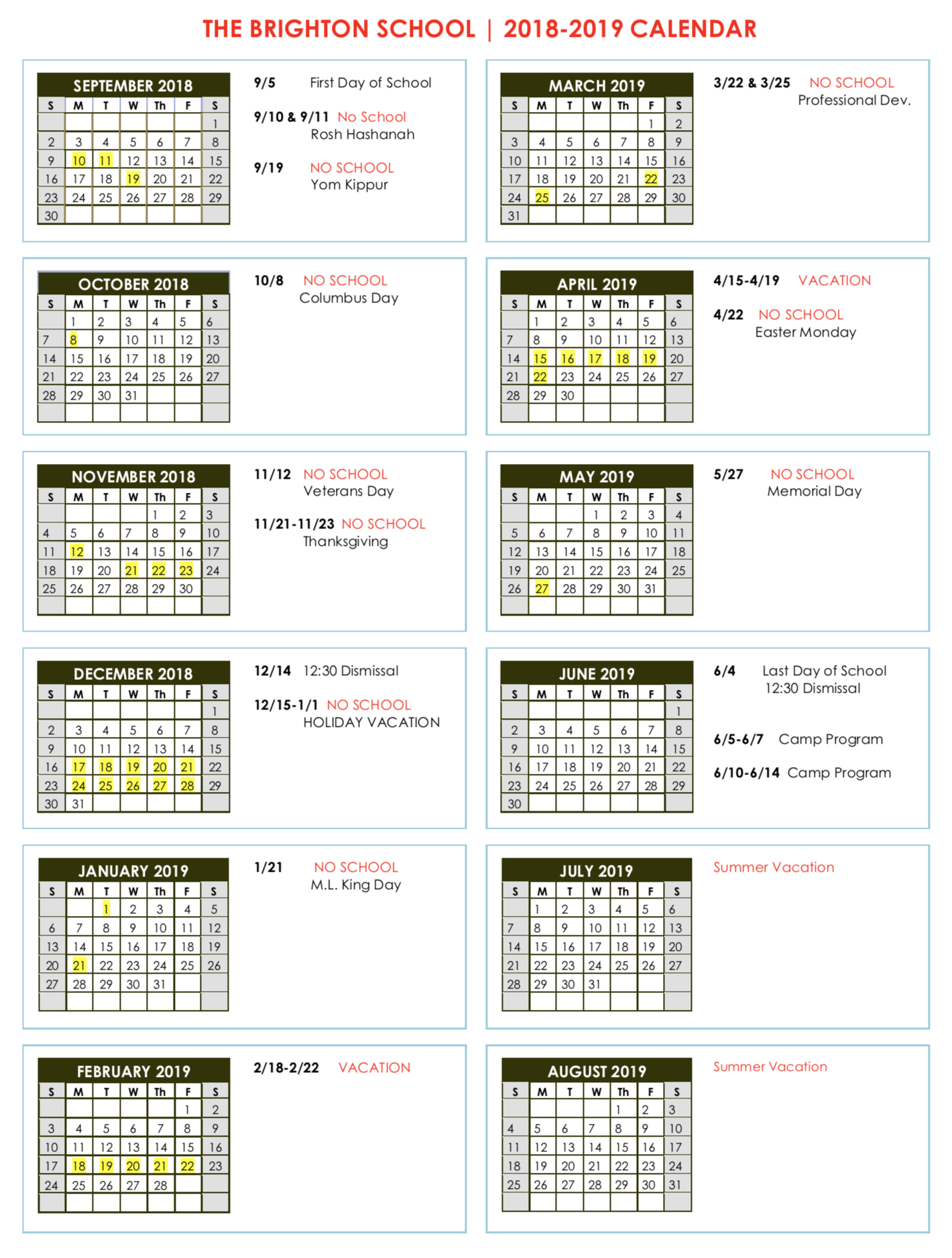 Calendar of Events